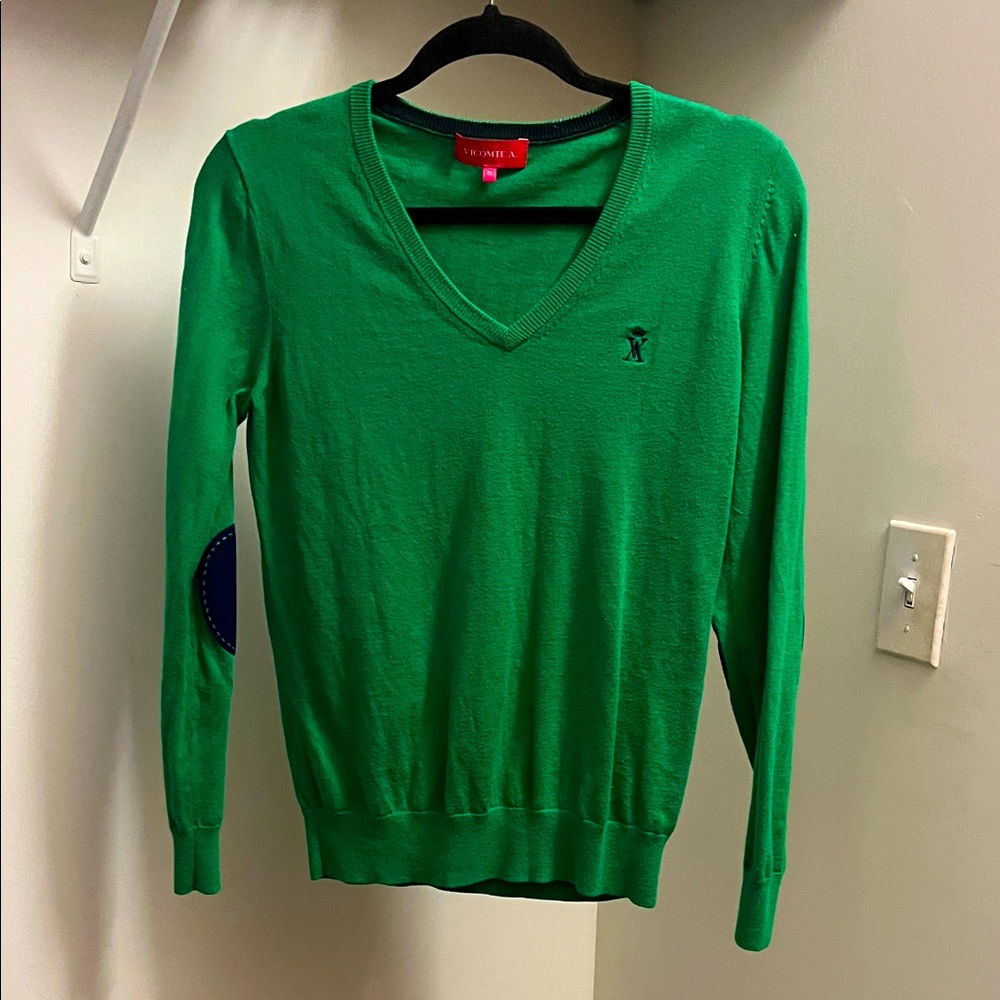Rare Vicomte A. Vibrant Green V-Neck Sweater w/Elbow patches